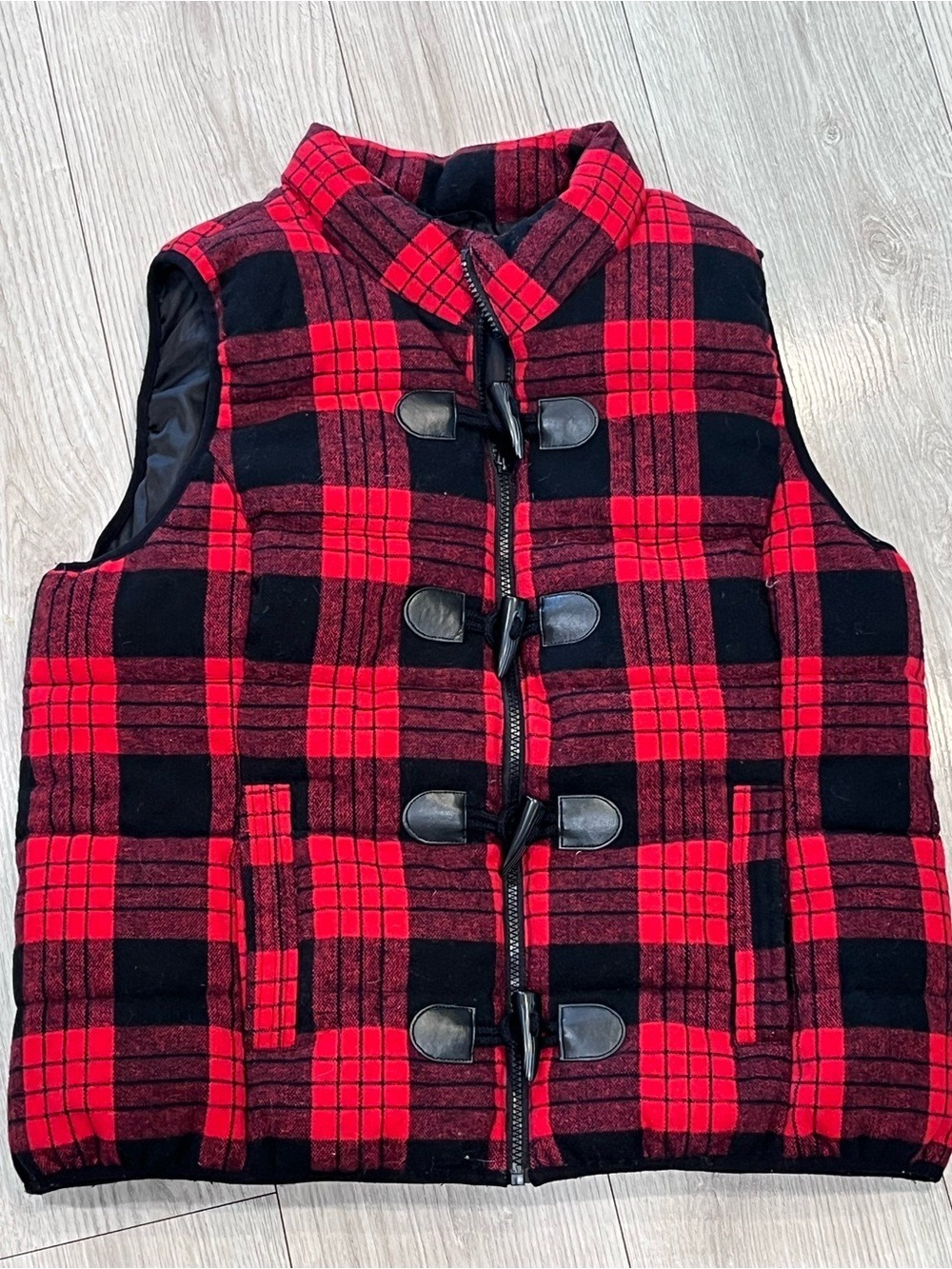 Ruff Hewn Red and Black Plaid Puffer Vest